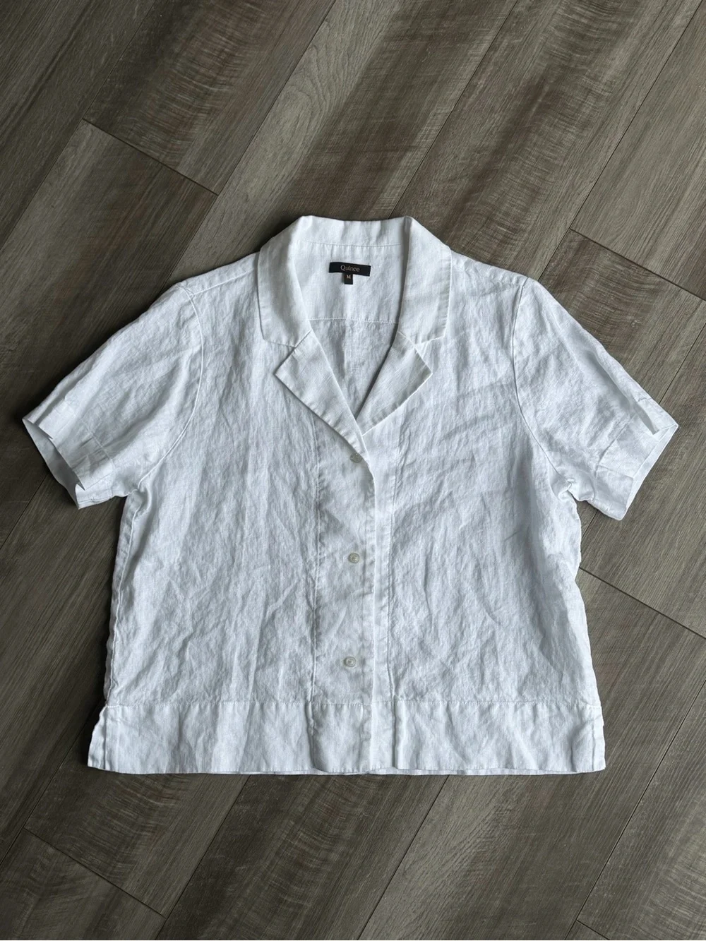 Quince Women’s Sz M White 100% European Linen Short Sleeve Button-Up Blouse - Picture 1 of 4